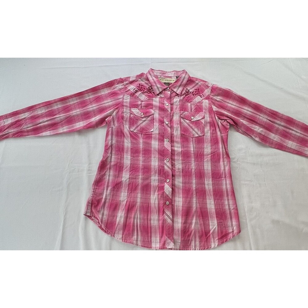 Bit & Bridle Snap Pink White Embroidered Yoke Long Sleeve Size L